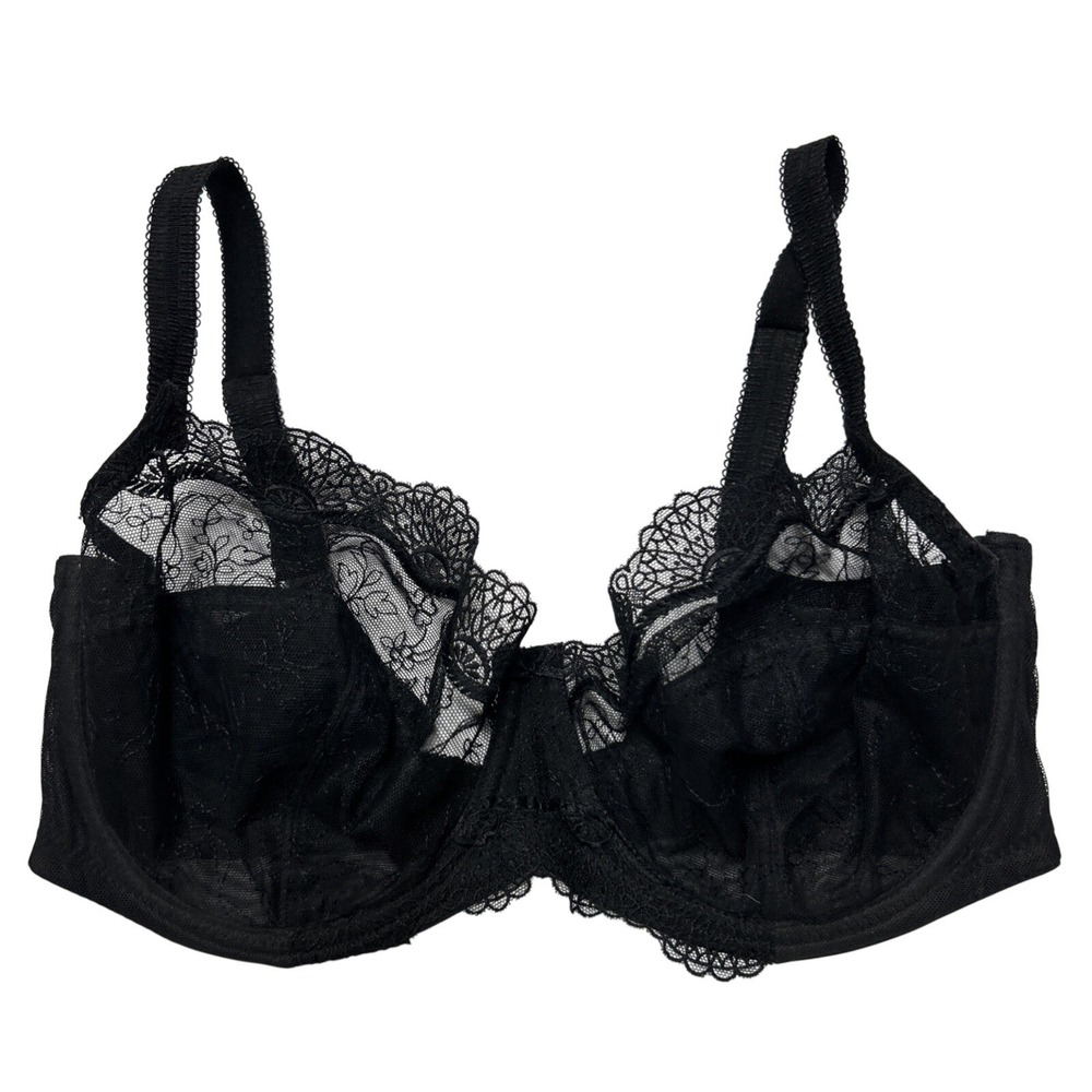 Panache Super Bra "Elsa" US 34F Black Lace Sheer Underwire Balconette